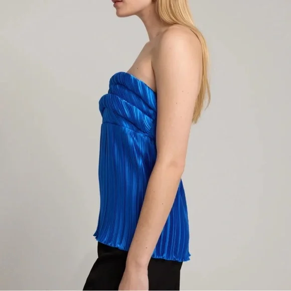 L’IDEE Vacances Plissé Strapless Top Blue 8 NWT - Picture 5 of 12